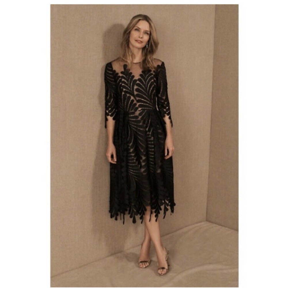 BHLDN Isabel Garcia Katla XLarge Applique Black Midi Dress New
